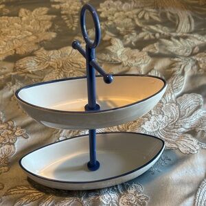 Boat Blue and White Two-Tier Serving Tray
